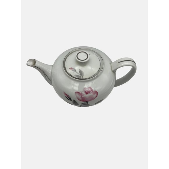 Orient China Japan Teapot Pink Floral Design Platinum Trim 5.5" - Picture 2 of 7